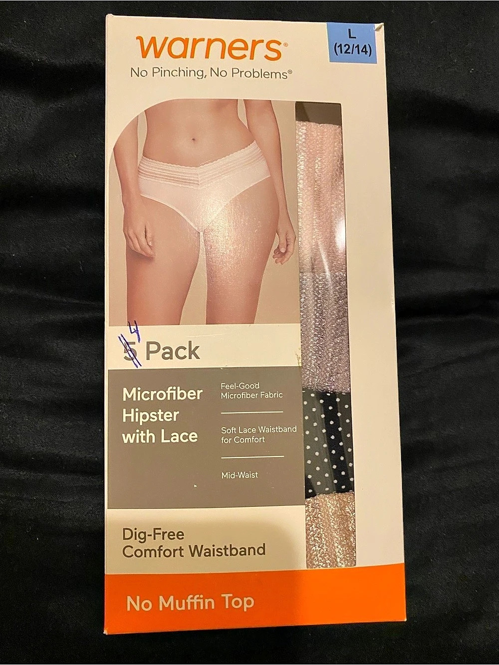 Warners Microfiber Hipster with Lace 4-Pack Lace Hipsters Size 12-14 Large (C1)